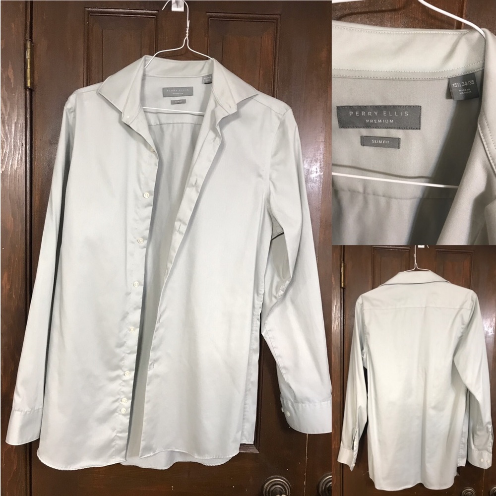 Perry Ellis Dress Shirt: Gray 15.5/34/35